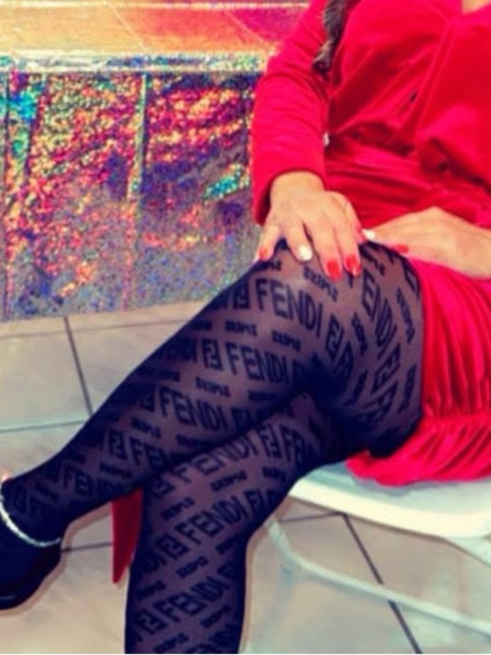 Fendi Black Logo Sheer Tights